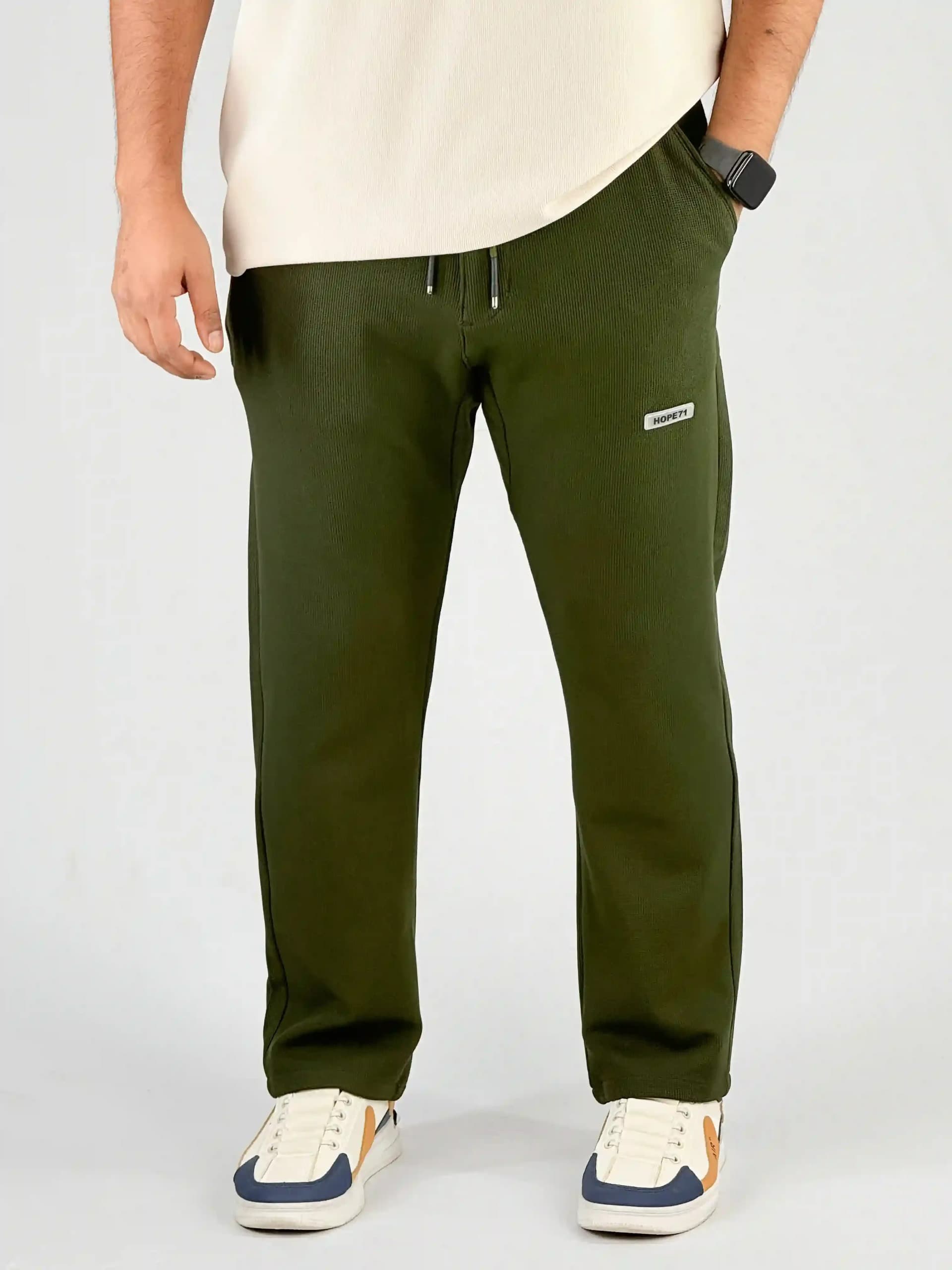 Waffle Textured Comfort Trouser OLIVE 1